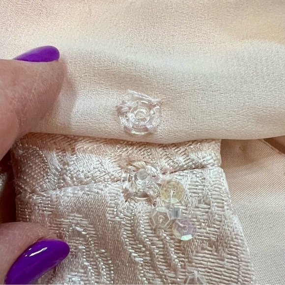 David’s Bridal Sequined Brocade Bodice Mock Two Piece Shell Pink Dress NWT Sz 14 - Picture 7 of 14